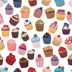 Cupcakes seamless pattern background.
