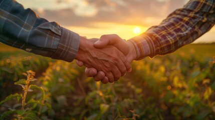 Handshake between a farmer and a businessman in the garden. Generate AI image
