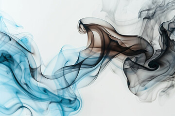 Deep espresso and soft sky blue smokey waves on a solid white background, blending dark and light elements for visual depth.