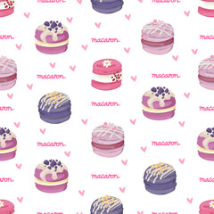 Berry macarons seamless pattern background.
