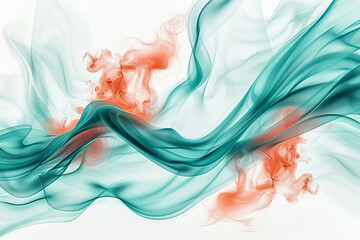Smokey wavy abstract with soft teal and bright coral, offering a playful and engaging look on a solid white background.
