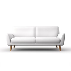 Sleek white sofa with modern design and wooden details