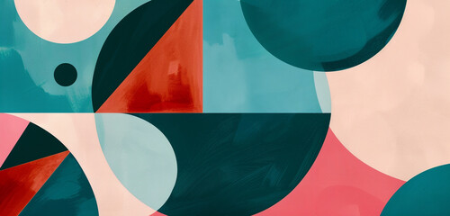 bold geometric shapes of teal and rose red, ideal for an elegant abstract background