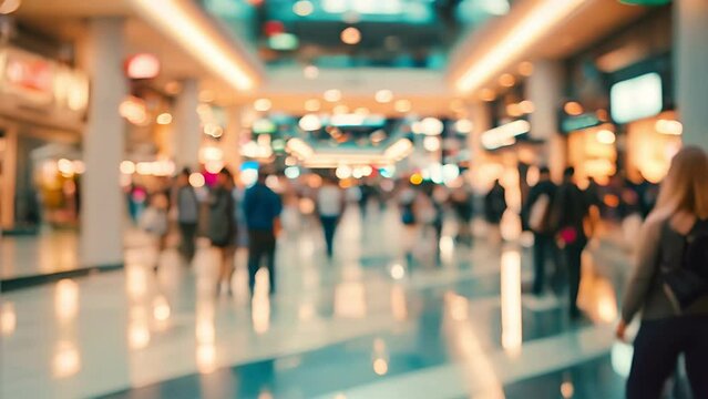 Abstract blurred photo of many people shopping inside department store or modern  shopping mall. Urban lifestyle and black Friday shopping, motion, speed, blurred, group, city, modern