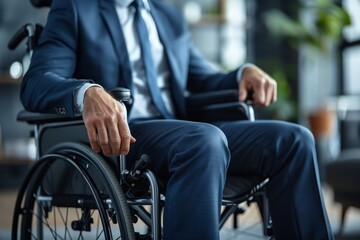 An image of a businessman in a wheelchair making an adjustment, conveying a sense of control and self-sufficiency