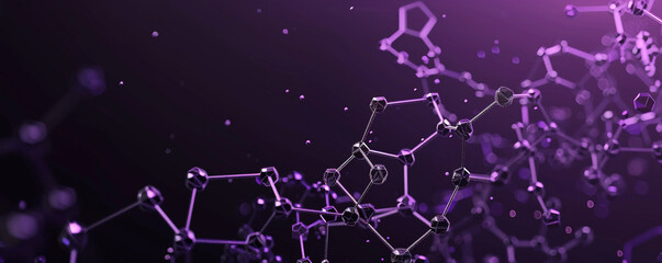 Dark purple to black gradient background with advanced minimal molecular mesh tiny polygons intricately connected, floating in a gradient space, reflecting the essence of futuristic science.