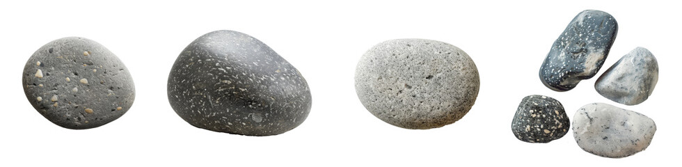 Set of Grey pebble on white background

