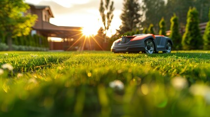Automatic Page Cleaner : Robot lawn mower on perfectly manicured lawn
