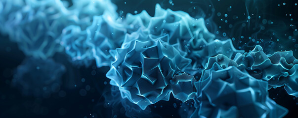 Deep ocean blue with high-tech molecular polygonal mesh complex formations of polygons, glowing against a dark sea-themed backdrop.