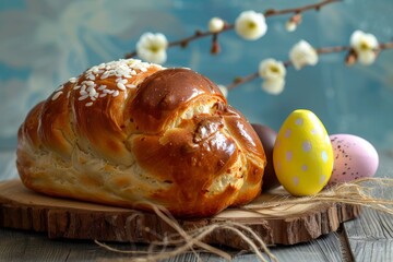 close-up of flour and eggs on wooden countertop. Beautiful simple AI generated image in 4K, unique.