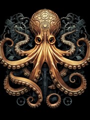 Steampunk Octopus with Gears and Cogs