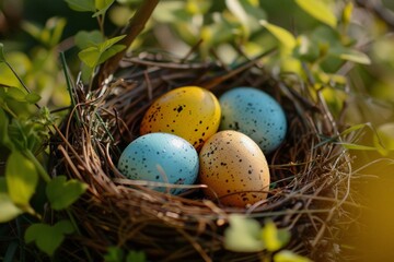 Obraz premium close-up of flour and eggs on wooden countertop. Beautiful simple AI generated image in 4K, unique.