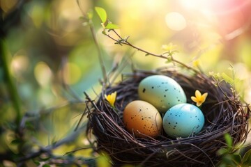 Obraz premium close-up of flour and eggs on wooden countertop. Beautiful simple AI generated image in 4K, unique.