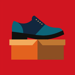 Illustration of men's shoe with box