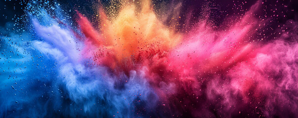 Explosion of colored powder abstract background, featuring photorealistic detail