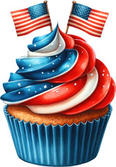 Watercolor Cupcake American Flag Clipart for July 4th and Memorial Day Watercolor Graphics: Vintage American Celebrations. Patriotic Watercolor Illustrations: Independence Day and Memorial Day Artwork