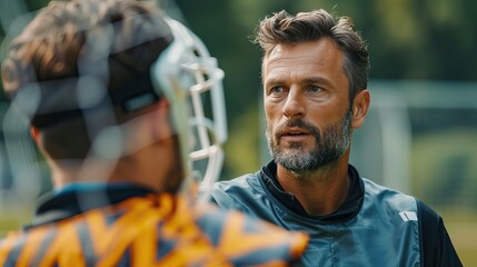Coach Talking to Baseball Team Players