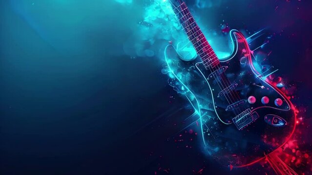 Rock music blue background. Rock Poster with Guitar and Place for Text
