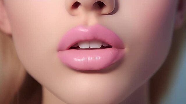 Women's lips covered with pink lipstick