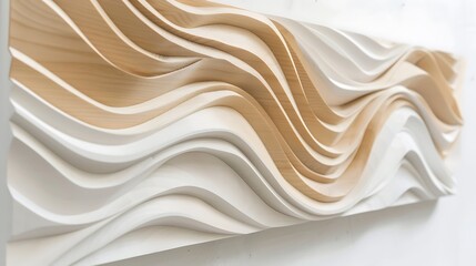 Wooden wall art inspired by abstract expressionism, infusing energy and movement into a white-themed space.
