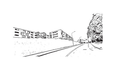 Fototapeta premium Print Building view with landmark of St. Gallen is the city in Switzerland. Hand drawn sketch illustration in vector.