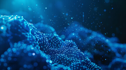 Oceanic blue with high-tech tiny molecular mesh complex formations of small polygons glowing against a deep sea-themed backdrop.