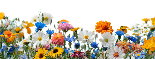 Vibrant mixed wildflower arrangement isolated on transparent background