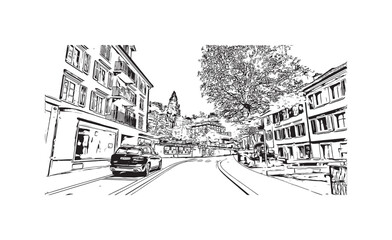 Obraz premium Print Building view with landmark of St. Gallen is the city in Switzerland. Hand drawn sketch illustration in vector.