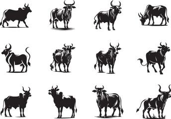 Indian Cow Vector Silhouette Illustration