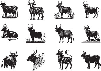 Naklejka premium Indian Cow Vector Silhouette Illustration