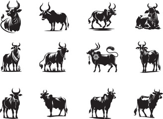 Indian Cow Vector Silhouette Illustration