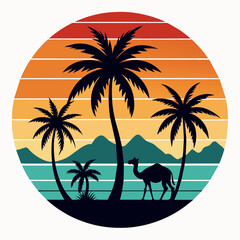 illustration of sunset with palm tree