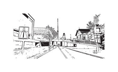 Print Building view with landmark of St. Gallen is the
city in Switzerland. Hand drawn sketch illustration in vector.