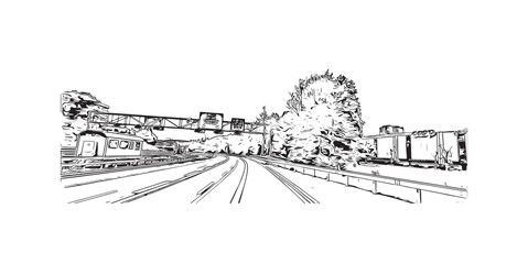 Obraz premium Print Building view with landmark of St. Gallen is the city in Switzerland. Hand drawn sketch illustration in vector.