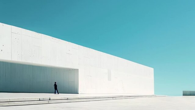 man near a white building on a blue background