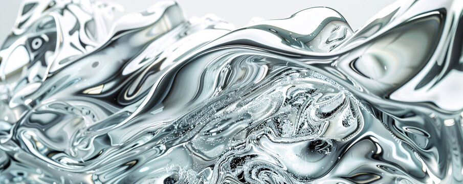 Silver shimmering waves in abstract, sharply delineated on a white background, HD quality.