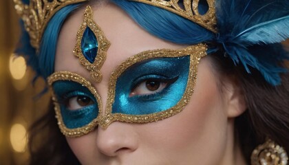 Portrait of a woman in a richly decorated masquerade mask. the mask has high detail and elegant style. the design creates an atmosphere of mystery, fantasy, and magic