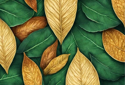 Fondo de hojas verdes y otras secas