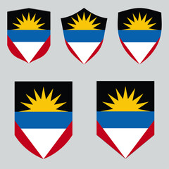 Set of Antigua and Barbuda Flag in Shield Shape
