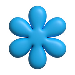 Colorful flower icon in 3d rendering for decoration. Trendy y2k style blue colored daisy flower icon