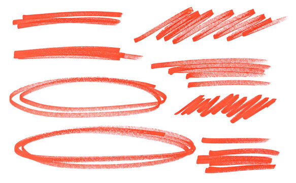 Grunge scribble circle, ellipse, lines, red marker isolated on white background