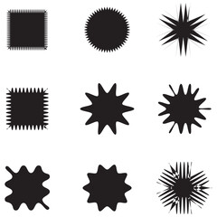 Vector set of different black sparkles icons. Collection of star sparkles symbol. Design on white background.