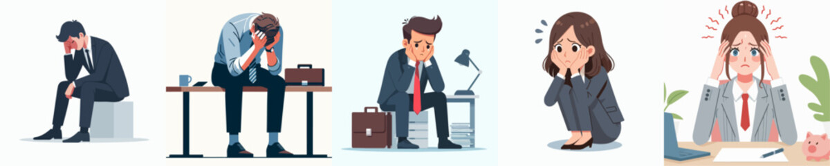 collection of vector illustrations of business people with stressed expressions