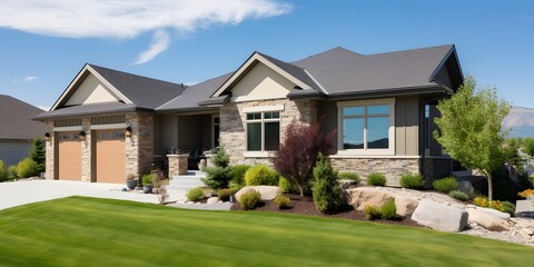 House in the garden, park, exterior real estate photography in utah high