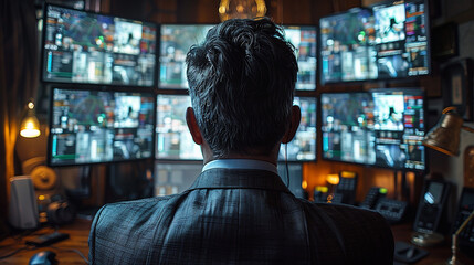 A cybersecurity analyst monitoring network traffic on multiple screens.