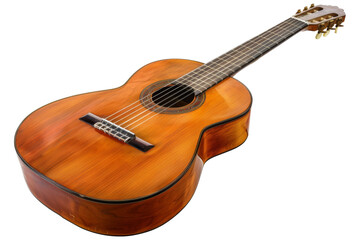 Fototapeta premium Vintage acoustic guitar with a natural wood finish isolated on transparent background