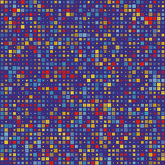 Geometric background. Squares in multiple colors. Purple, Brown, Dark Brown, Gray, and Blue. Authentic vector illustration.