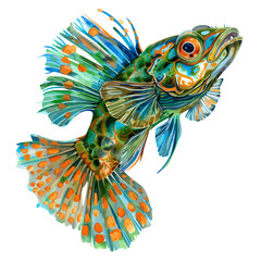 Watercolor vector of a mandarin fish, isolated on a white background, design art, drawing clipart, Illustration painting, Graphic logo, mandarin fish vector 