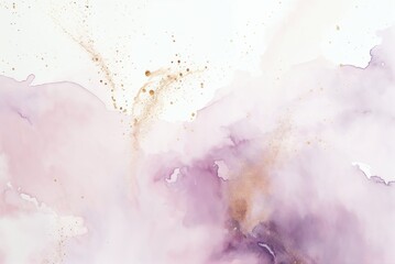 Obraz premium Hand-drawn watercolor backdrop with soft pastel shades of light pink and purple blend seamlessly, enhanced by golden speckles of textured paint.
