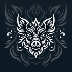 An artistic wild boars head illustration on dark background